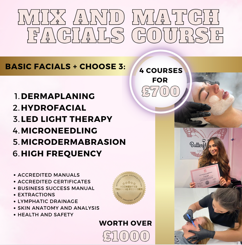 1 Day (MIX AND MATCH) Facial Course - Dermaplane, HydroFacial, LED Therapy, Microneedling, High Frequency and Basic Facials